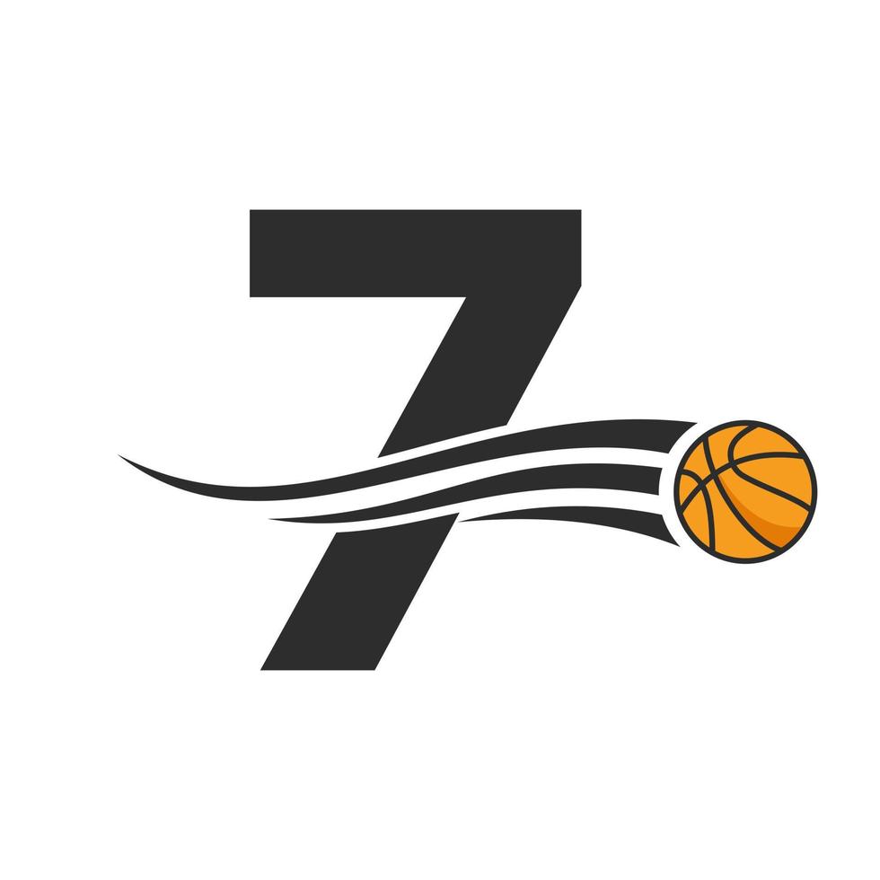 diseño del logotipo de la pelota de baloncesto de la letra 7 para la plantilla vectorial del símbolo del club de baloncesto. elemento del logotipo de baloncesto vector