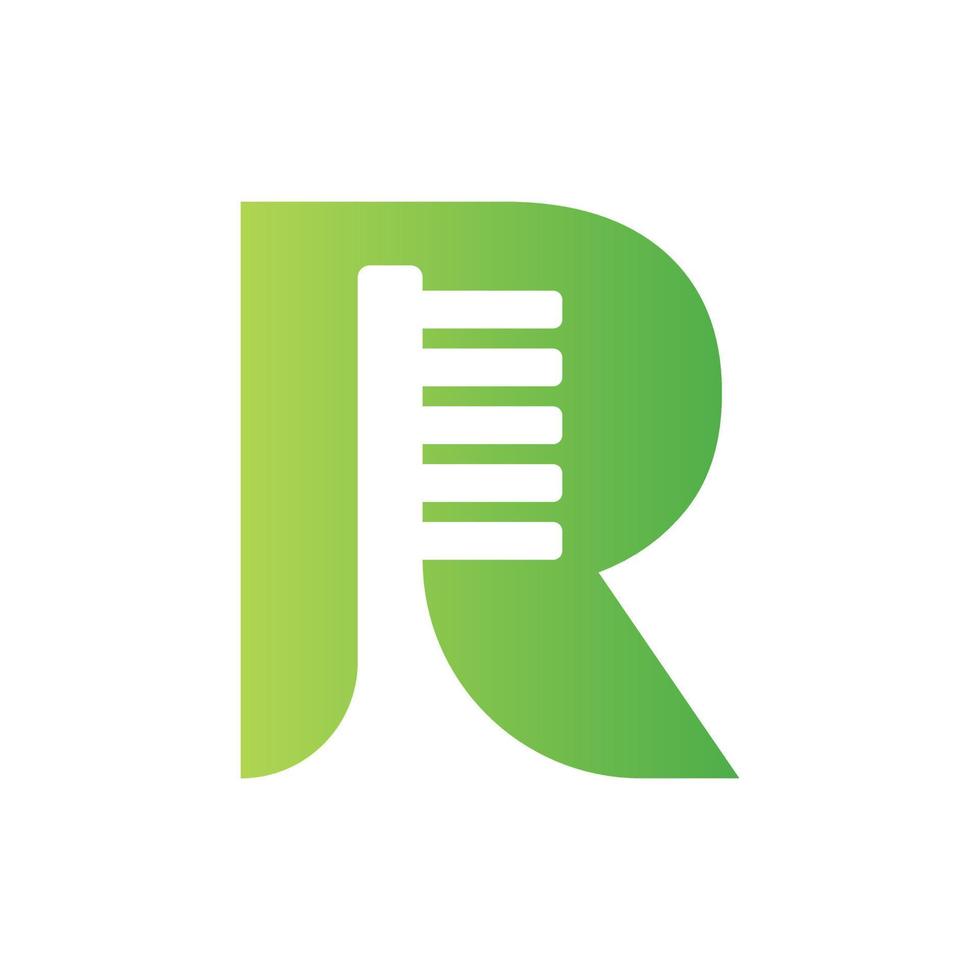 letra inicial r logotipo dental combinado con plantilla de símbolo de cepillo de dientes vector