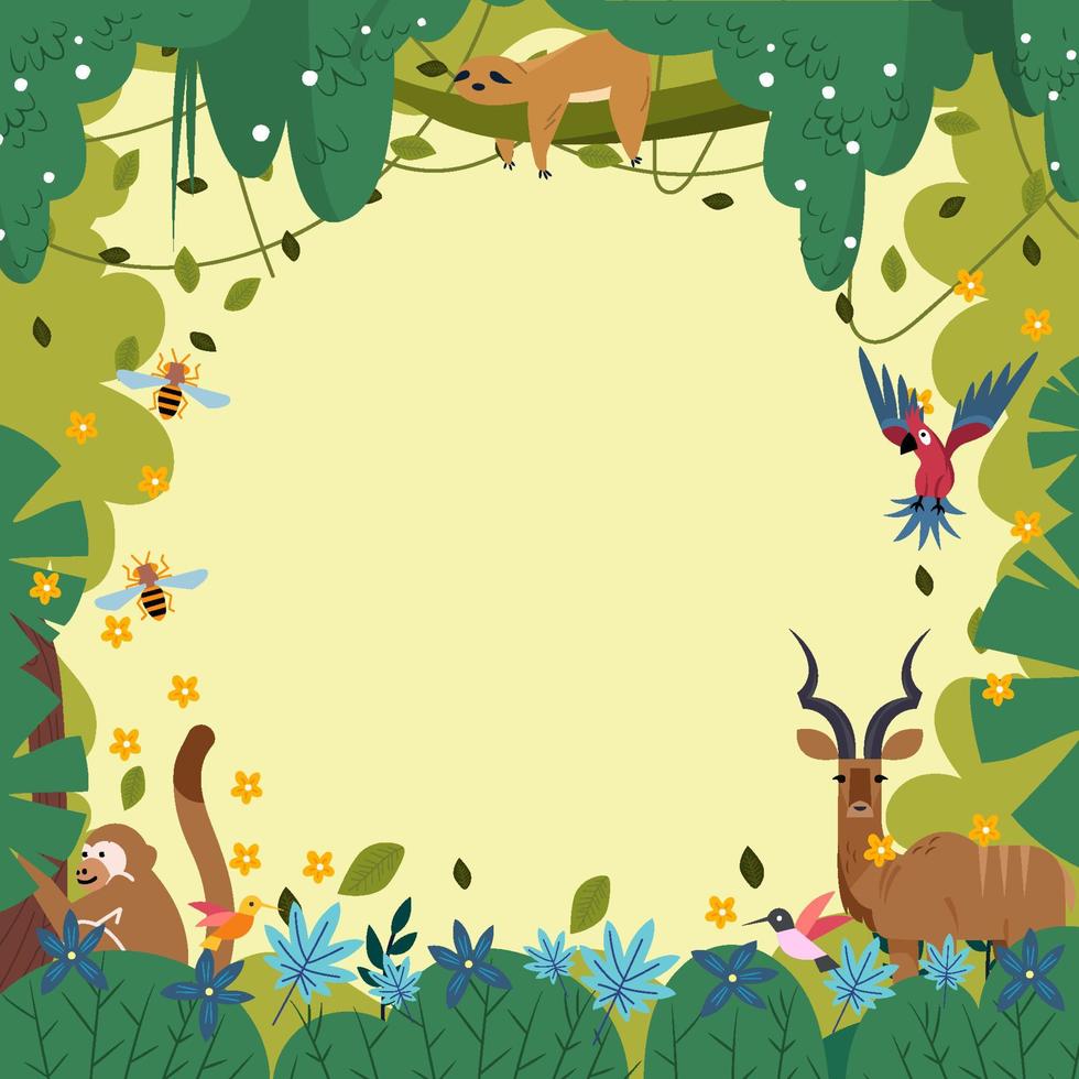 composición de marco de selva de animales salvajes vector