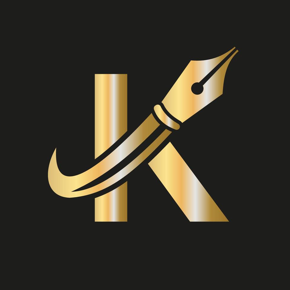 logotipo de educación en concepto de letra k con plantilla de vector de punta de pluma