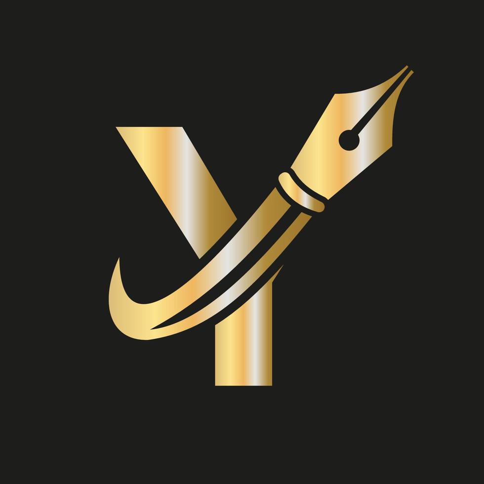 Education Logo on Letter Y Concept with Pen Nib Vector Template