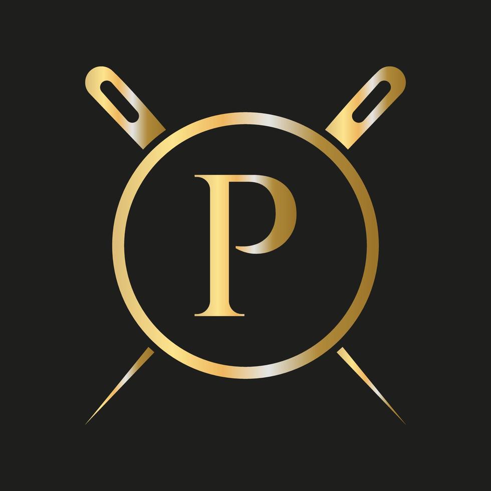 Letter P Tailor Logo, Needle and Thread Combination for Embroider, Textile, Fashion, Cloth, Fabric Template vector