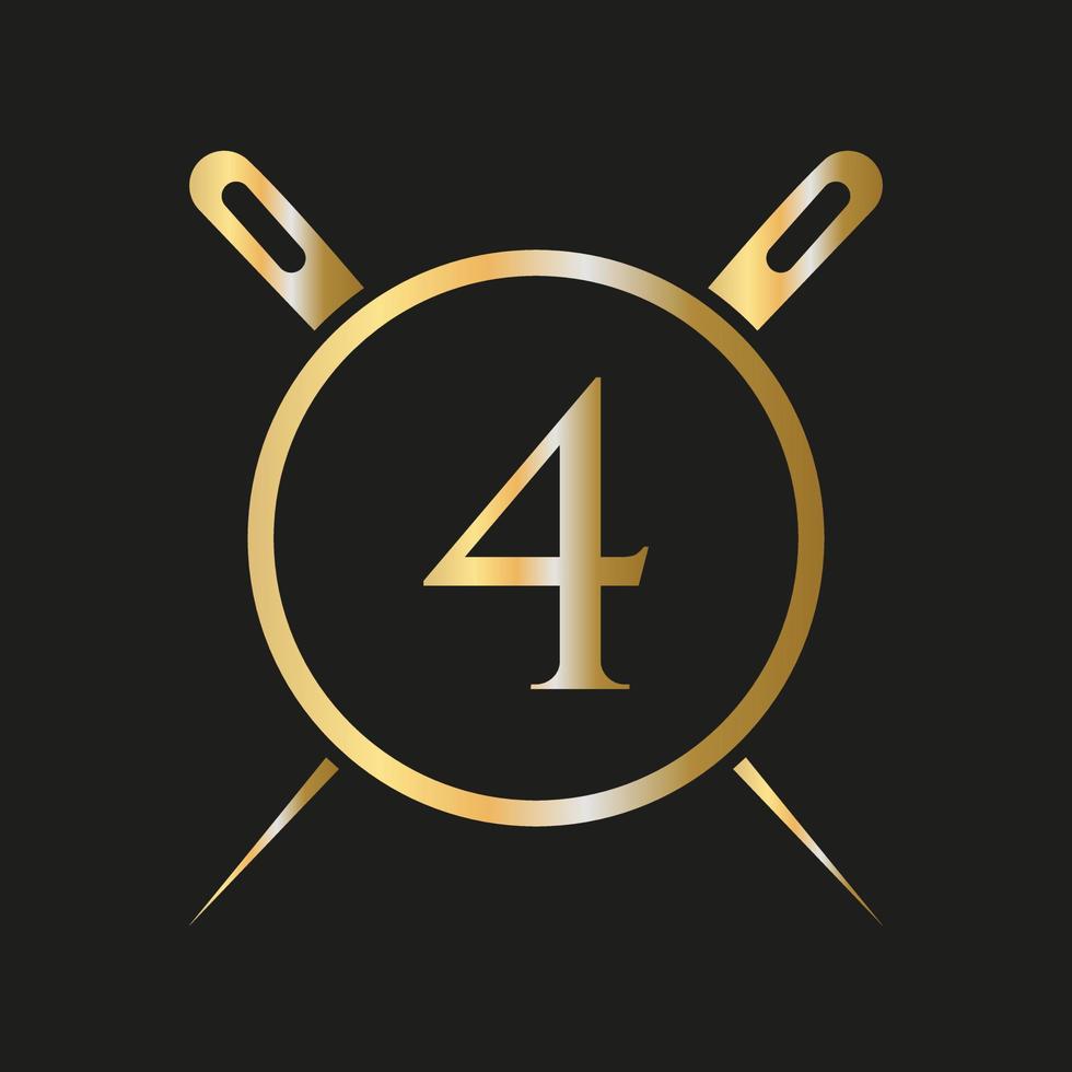 Letter 4 Tailor Logo, Needle and Thread Combination for Embroider, Textile, Fashion, Cloth, Fabric Template vector