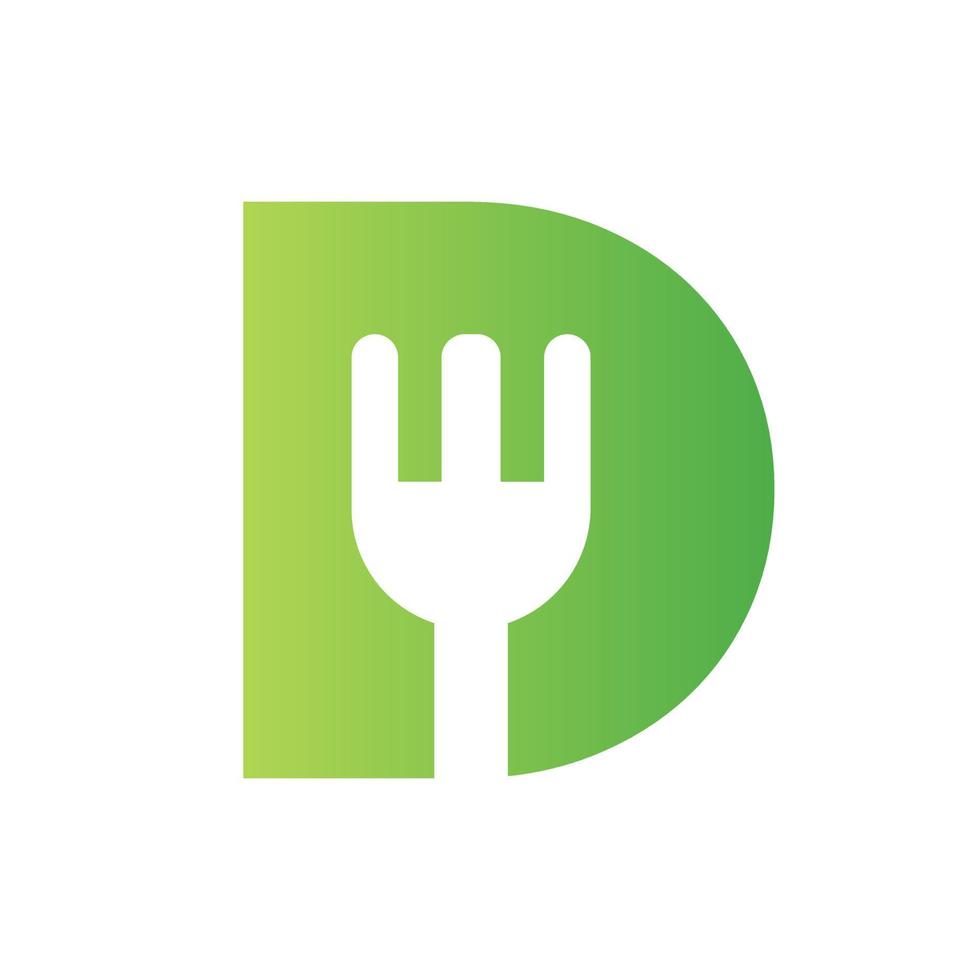 logotipo de restaurante letra d combinado con plantilla de vector de icono de horquilla