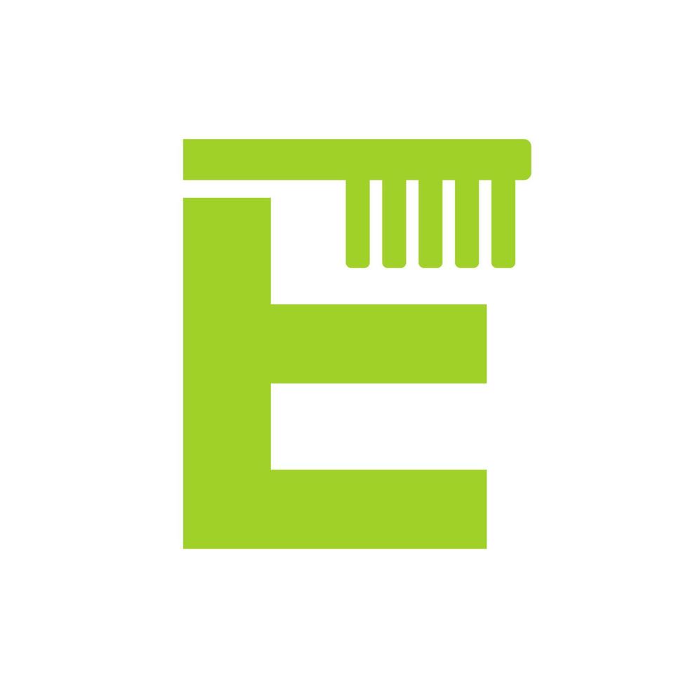 Initial Letter E Dental Logo Combine With Tooth Brush Symbol Template vector