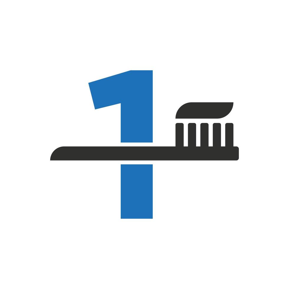Initial Letter 1 Dental Logo Combine With Tooth Brush Symbol Template vector