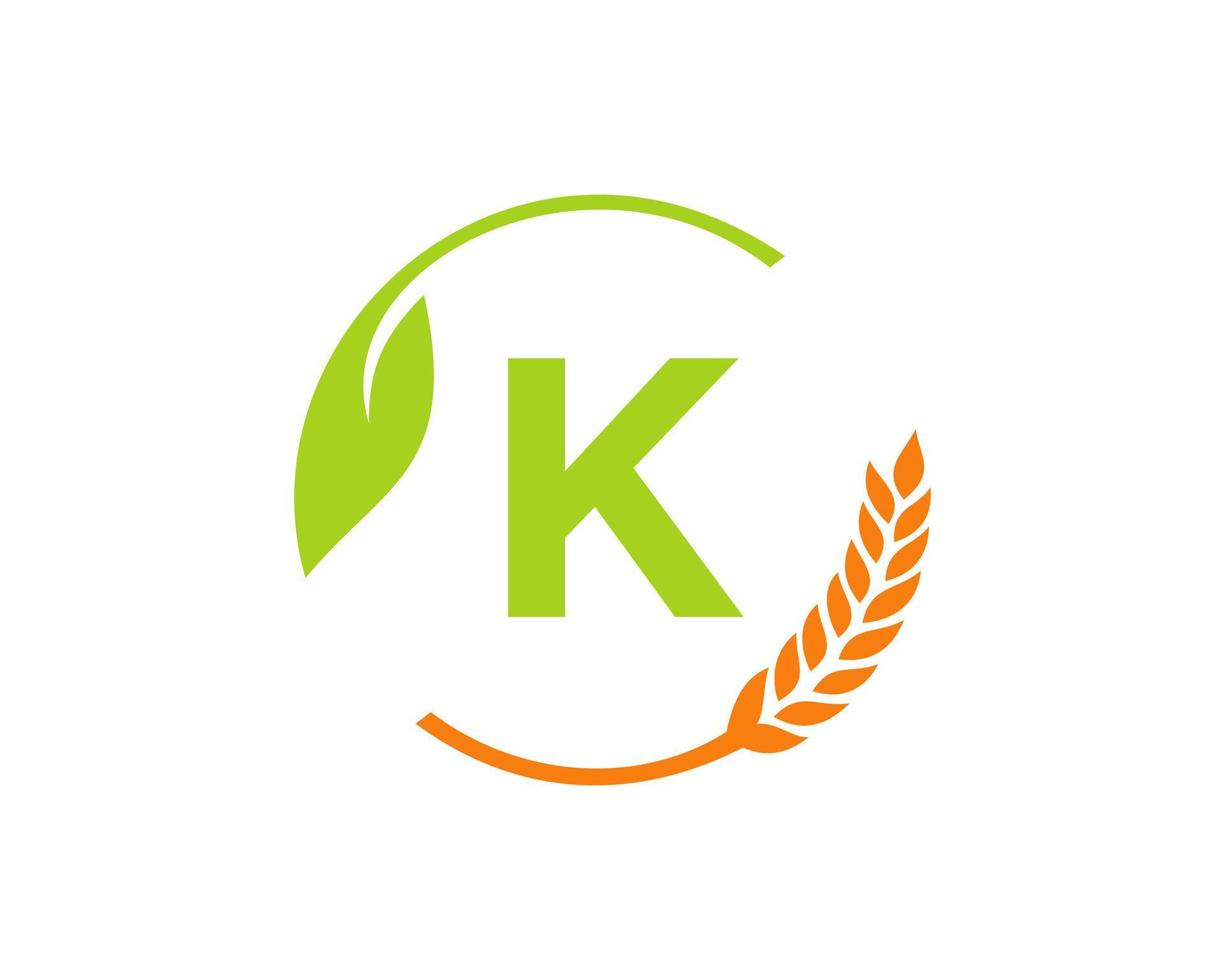 Agriculture Logo On K Letter Concept. Agriculture and farming logo design. Agribusiness, Eco-farm and rural country design vector