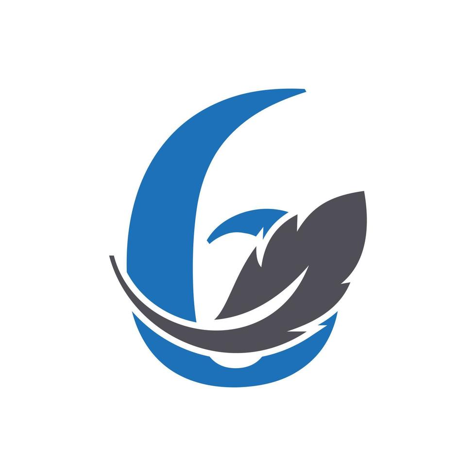 diseño de logotipo de pluma de letra 6 combinado con vino de pluma de pájaro para abogado, símbolo de ley vector