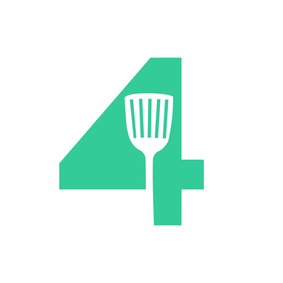 logotipo de la espátula de cocina de la letra 4. diseño de logotipo de cocina combinado con espátula de cocina para símbolo de restaurante vector