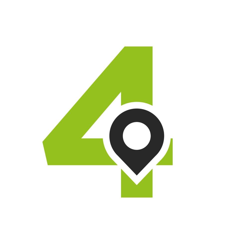 Signo de diseño del logotipo de la ubicación de la letra 4. concepto de icono de ubicación con alfabeto para plantilla de vector de símbolo de dirección de carretera