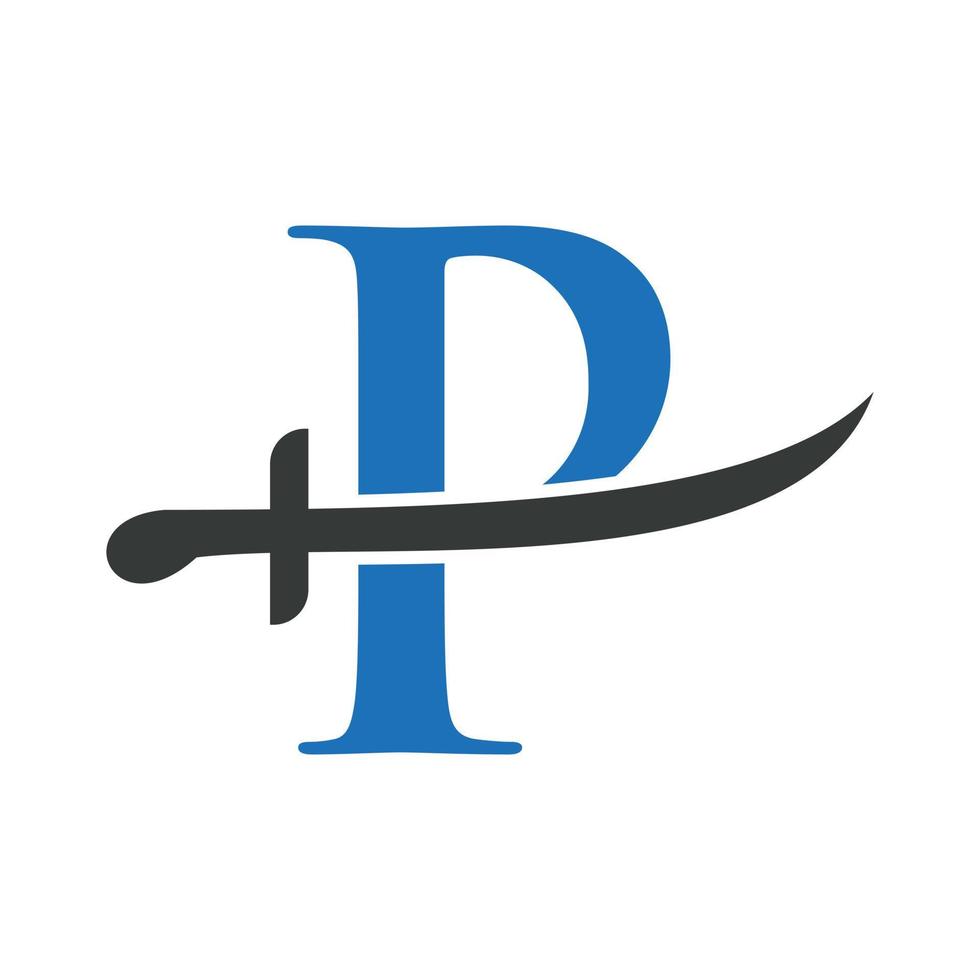 Letter P Swords Logo Vector Template. Swords Icon For Protection and Privacy Symbol