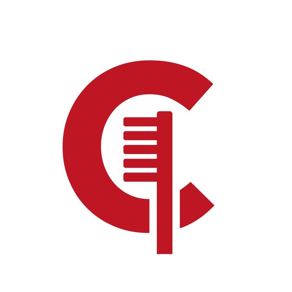 Initial Letter C Dental Logo Combine With Tooth Brush Symbol Template vector