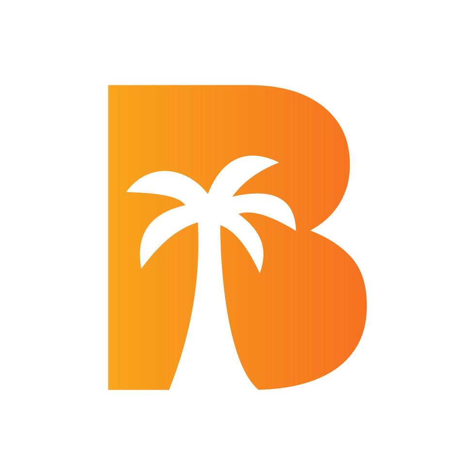 Letter B Palm Tree Logo Design Concept For Travel Beach Landscape Icon Vector Template