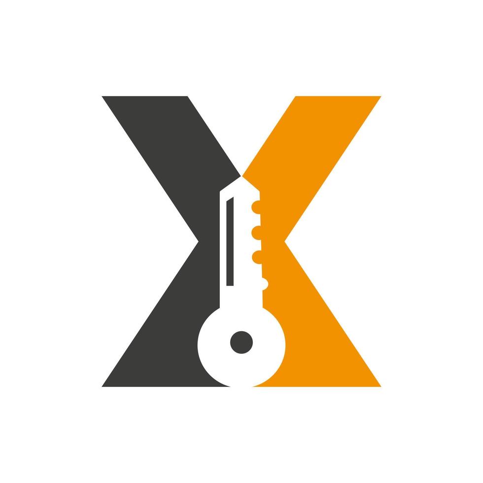 Letter X Key Logo Combine With House Locker Key For Real Estate and House Rental Symbol Vector Template