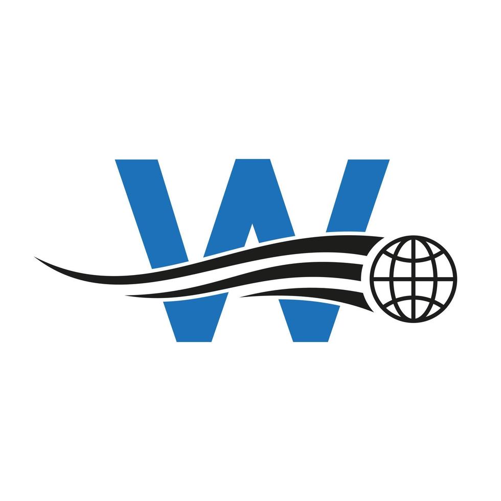 Letter W Global Logo Combined With Global Icon, Earth Sign For Business and Technology Identity Template vector