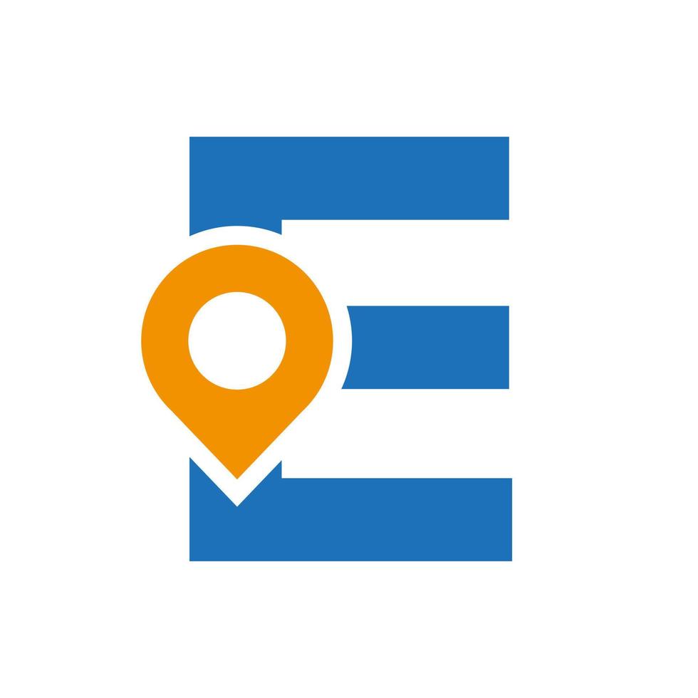 Letter E Location Logo Design Sign. Location Icon Concept With Alphabet For Road Direction Symbol Vector Template
