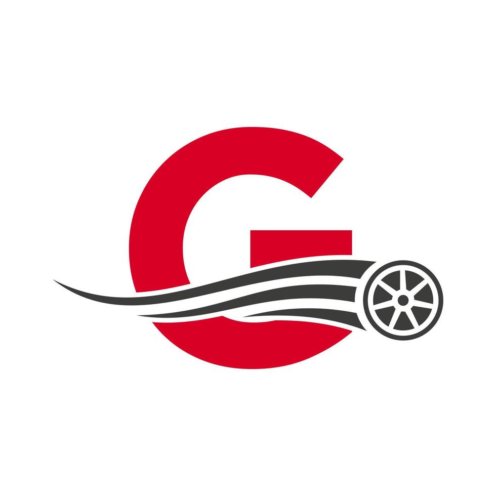 coche deportivo letra g concepto de diseño de logotipo de reparación de automóviles automotrices con plantilla de vector de icono de neumático de transporte