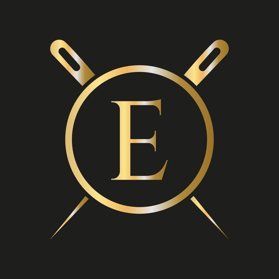 Letter E Tailor Logo, Needle and Thread Combination for Embroider, Textile, Fashion, Cloth, Fabric Template vector