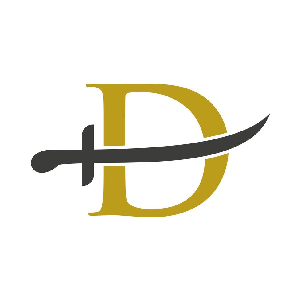 Letter D Swords Logo Vector Template. Swords Icon For Protection and Privacy Symbol