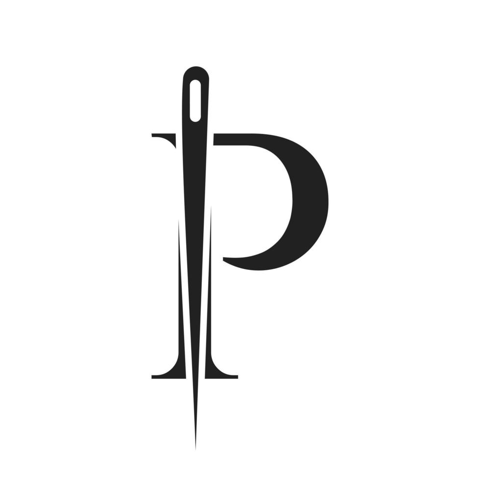 Letter P Tailor Logo, Needle and Thread Combination for Embroider, Textile, Fashion, Cloth, Fabric Template vector