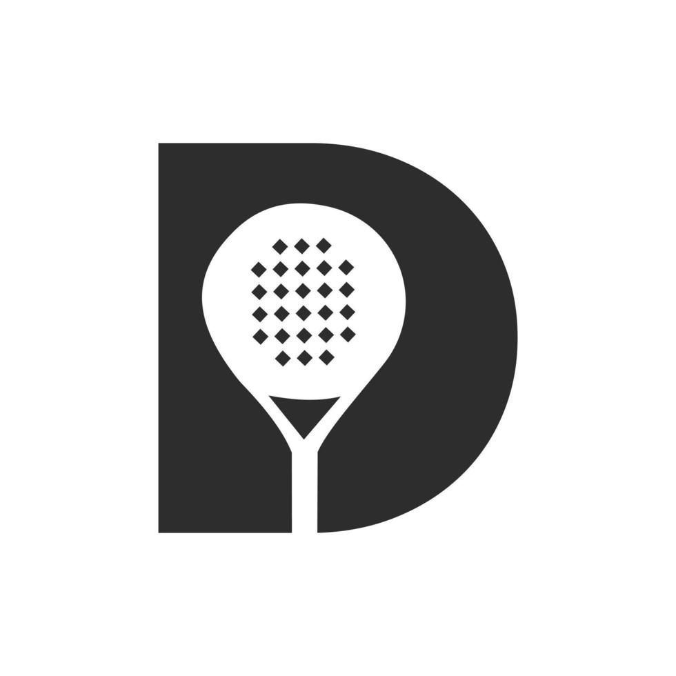 Plantilla de vector de diseño de logotipo de raqueta de padel letra d. símbolo del club de tenis de mesa de playa