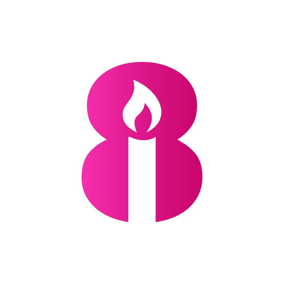 Letter 8 Candle Logo Design For Event, Celebration and Party Symbol Vector