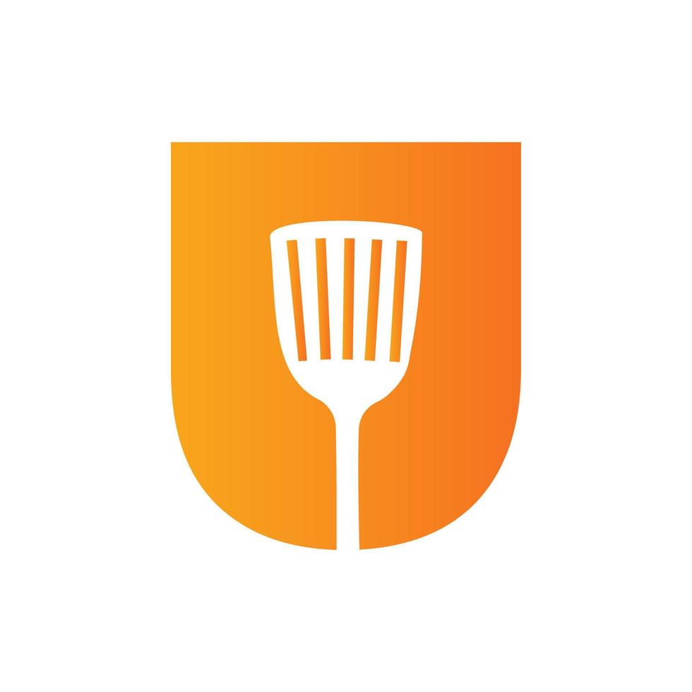 Letter U Kitchen Spatula Logo. Kitchen Logo Design Combined With Kitchen Spatula For Restaurant Symbol vector