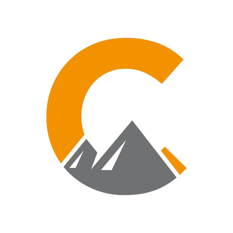signo de vector de logotipo de montaje de letra c. el logotipo del paisaje de la naturaleza de la montaña se combina con el icono y la plantilla de la colina