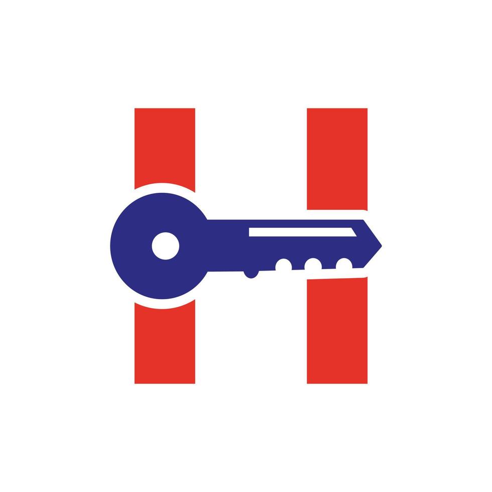Letter H Key Logo Combine With House Locker Key For Real Estate and House Rental Symbol Vector Template