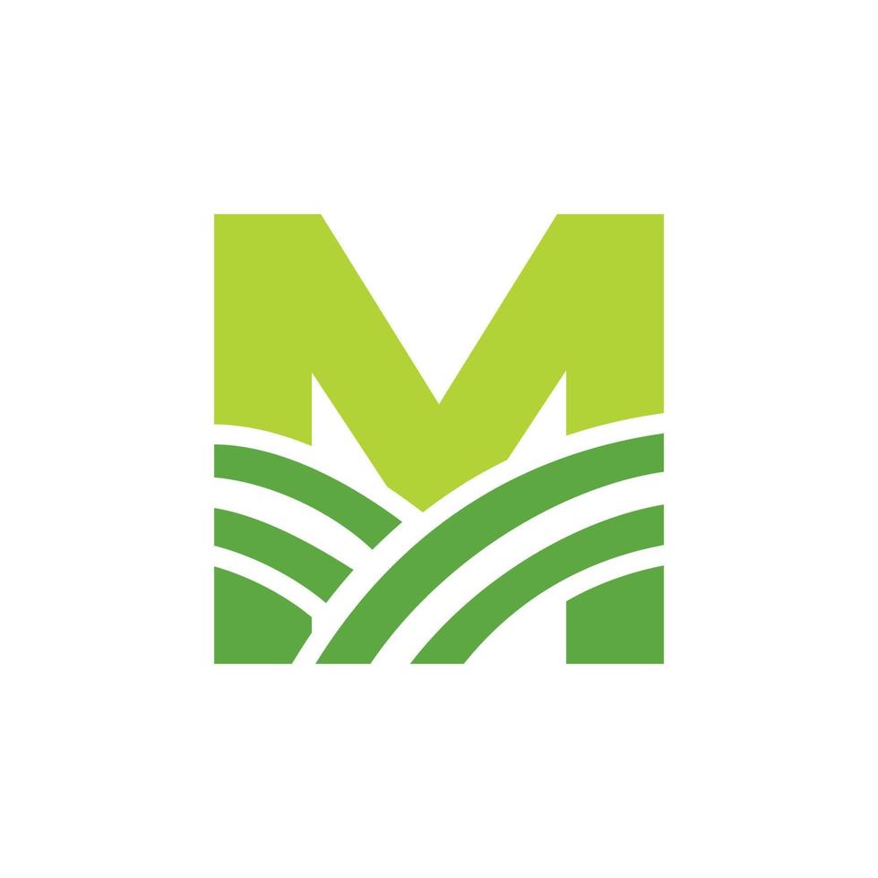 logotipo de la agricultura de la letra m. logotipo de agro granja basado en el alfabeto para panadería, pan, pastel, café, pastelería, identidad comercial de industrias domésticas vector
