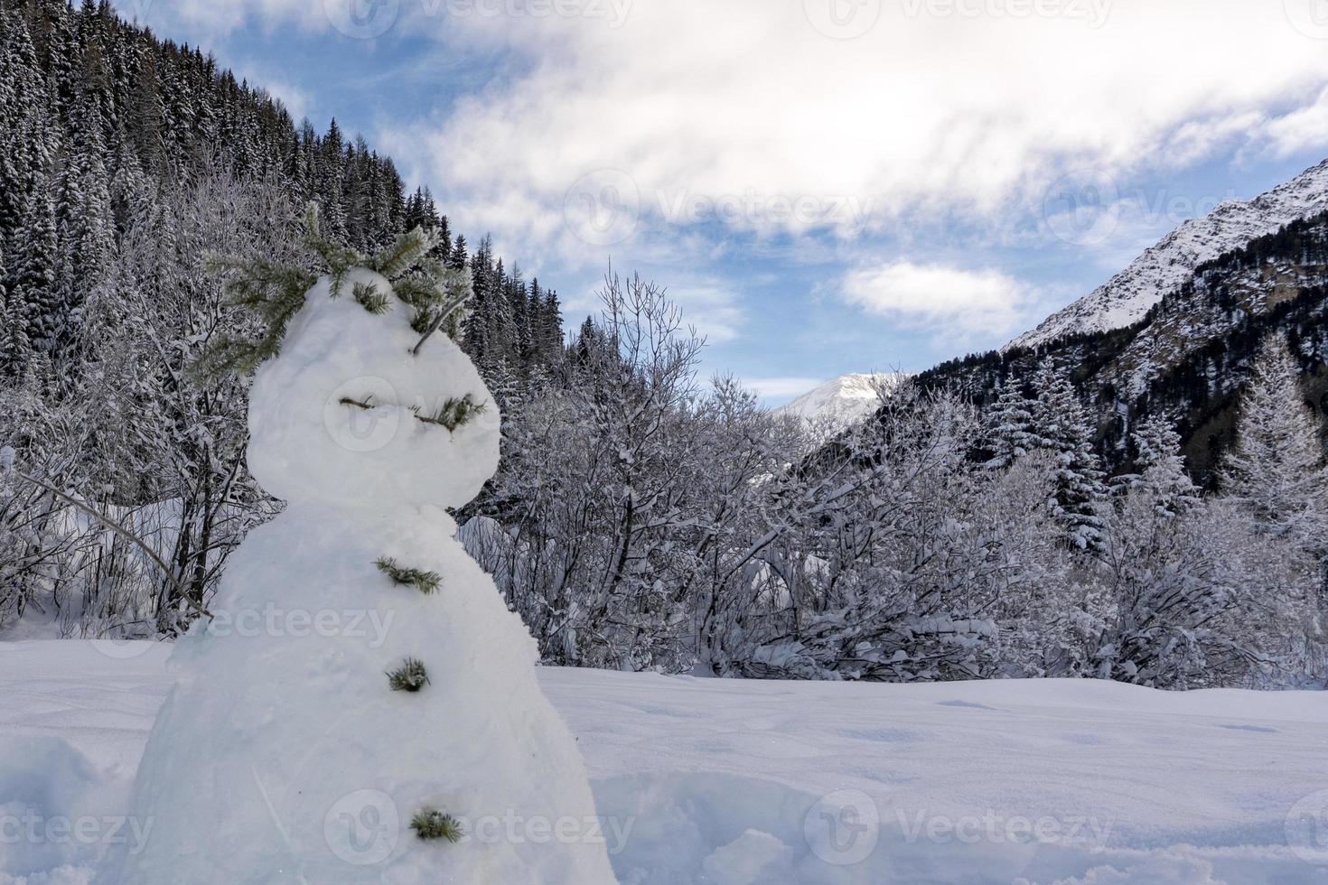 Snowman in alpine landscape photo