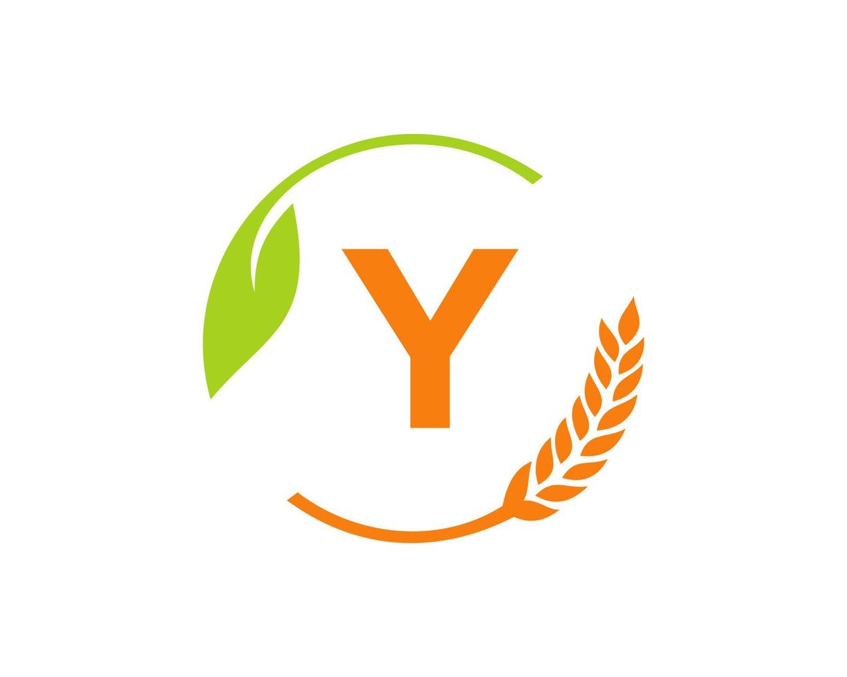 logotipo de agricultura en el concepto de letra y. diseño de logotipo de agricultura y ganadería. agronegocios, granjas ecológicas y diseño rural. vector