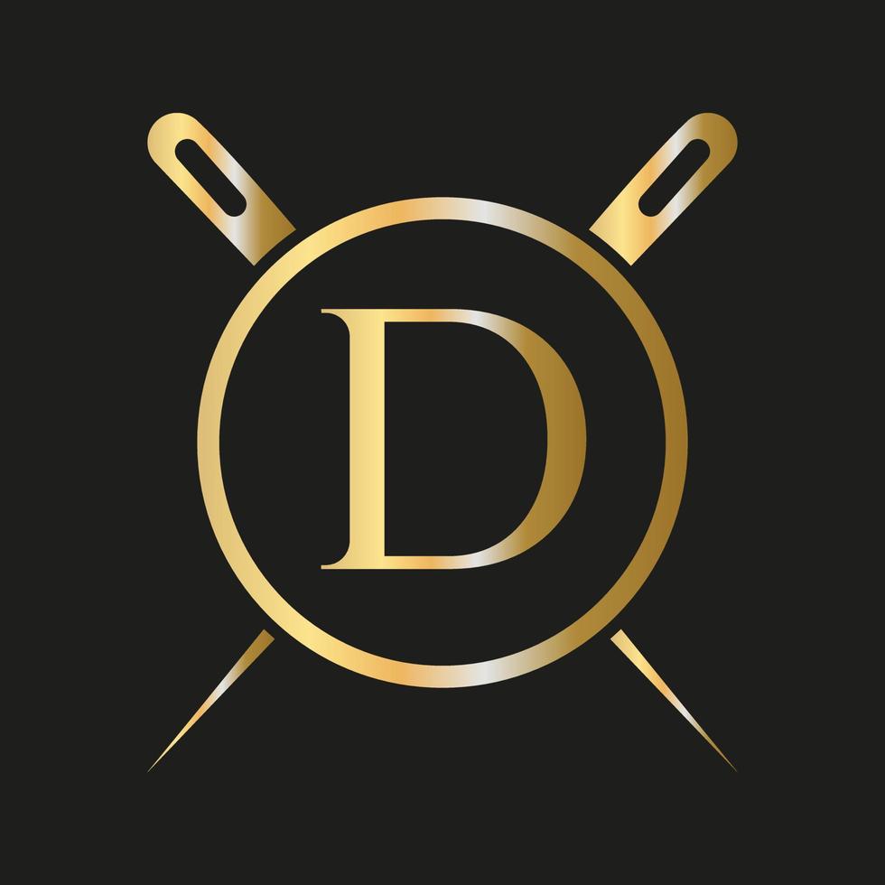 Letter D Tailor Logo, Needle and Thread Combination for Embroider, Textile, Fashion, Cloth, Fabric Template vector