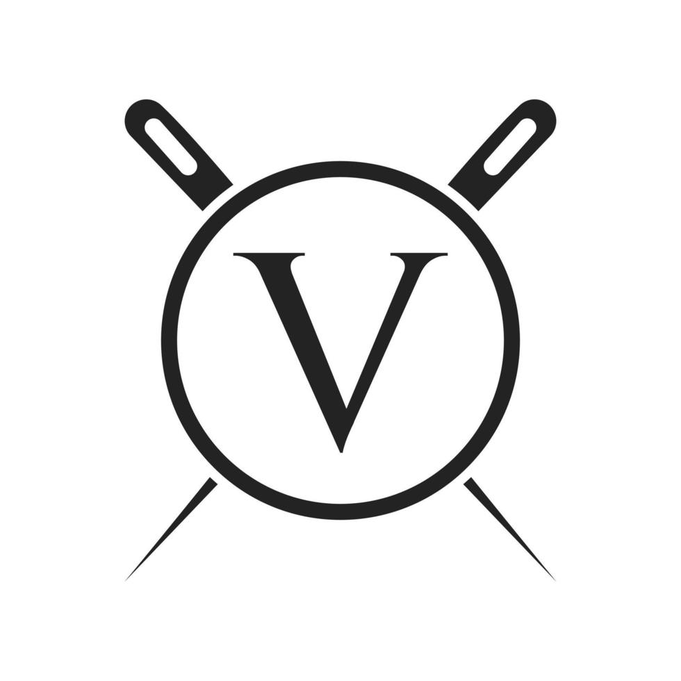 Letter V Tailor Logo, Needle and Thread Combination for Embroider, Textile, Fashion, Cloth, Fabric Template vector