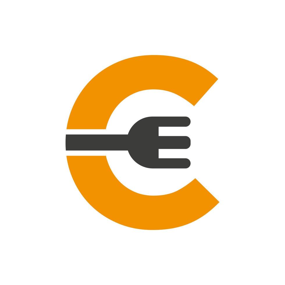 Letter C Restaurant Logo Combined with Fork Icon Vector Template