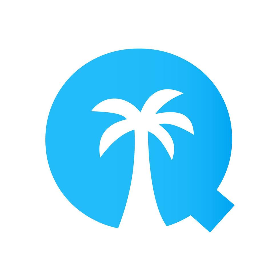 Letter Q Palm Tree Logo Design Concept For Travel Beach Landscape Icon Vector Template