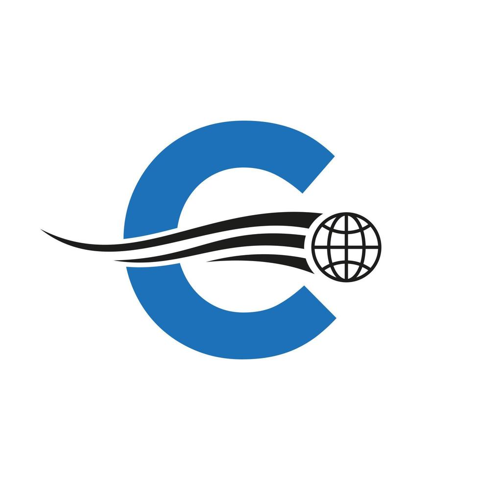 Letter C Global Logo Combined With Global Icon, Earth Sign For Business and Technology Identity Template vector