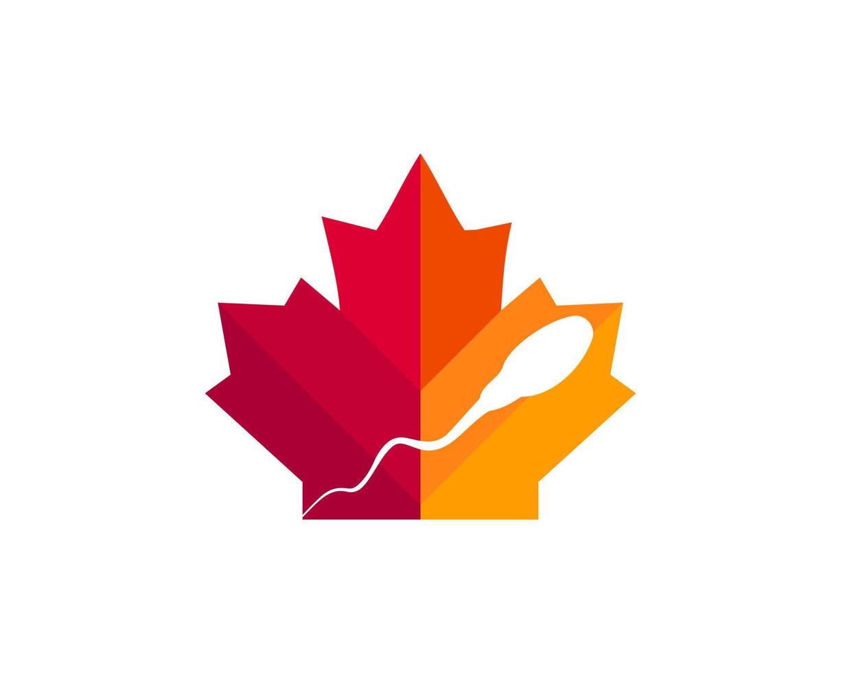 Maple Sperm Cell logo design. Canadian Sperm Cell logo. Red Maple leaf with Sperm Cell vector