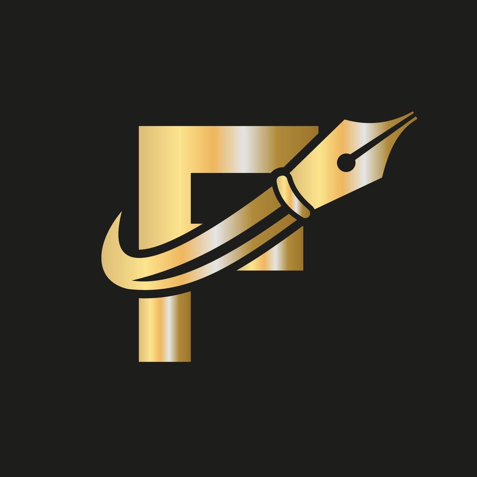 Education Logo on Letter F Concept with Pen Nib Vector Template