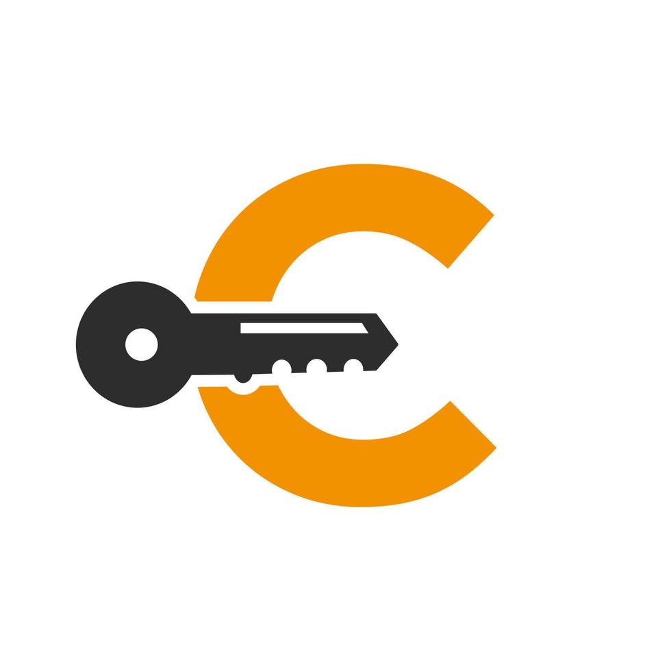 Letter C Key Logo Combine With House Locker Key For Real Estate and House Rental Symbol Vector Template