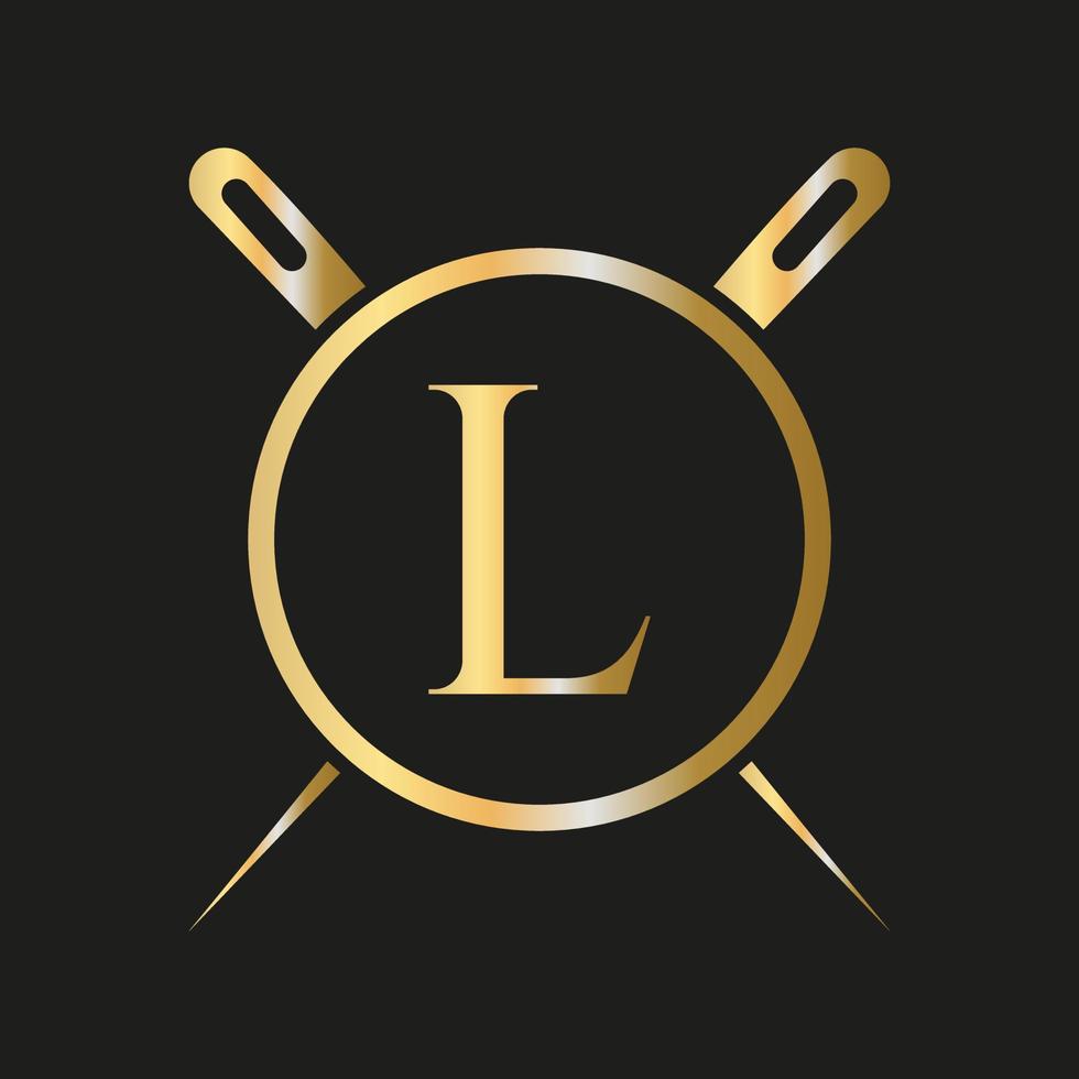 Letter L Tailor Logo, Needle and Thread Combination for Embroider, Textile, Fashion, Cloth, Fabric Template vector