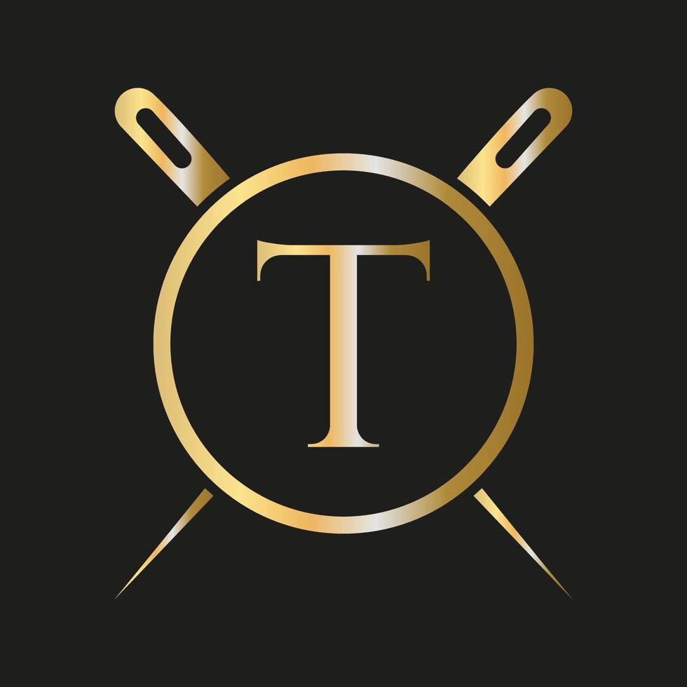 Letter T Tailor Logo, Needle and Thread Combination for Embroider, Textile, Fashion, Cloth, Fabric Template vector