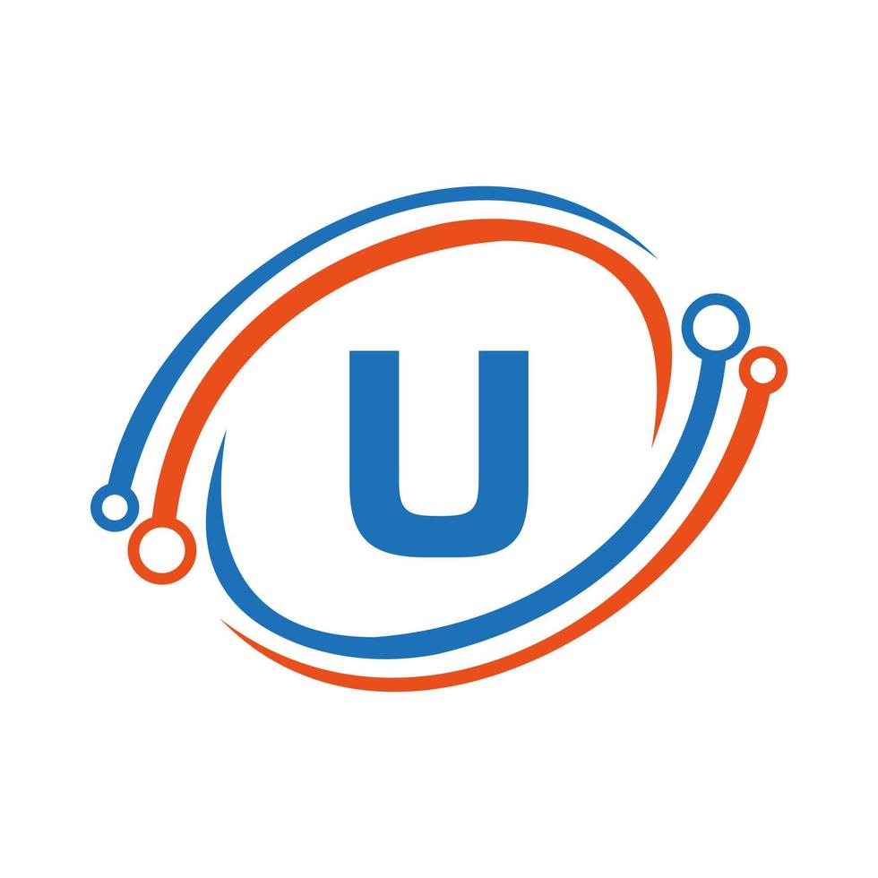 Technology Logo Design On U Letter Concept. Technology Network Logo Template vector