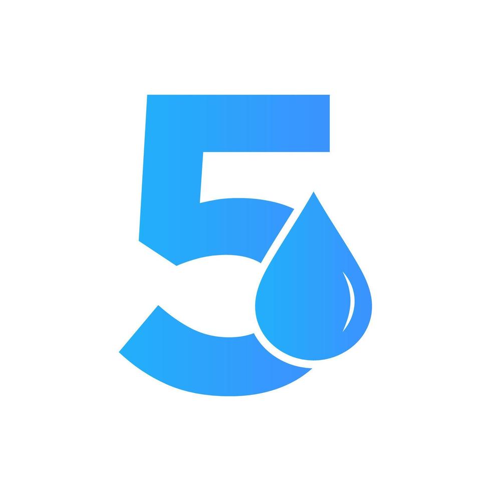 Letter 5 Water Logo Element Vector Template. Water Drop Logo Symbol