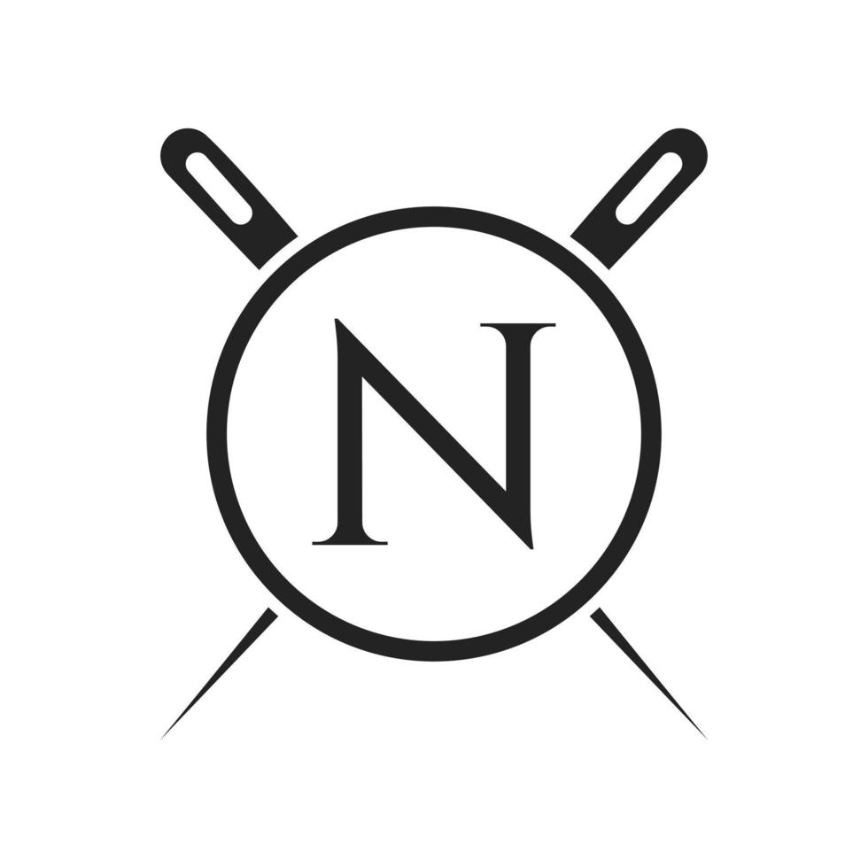 Letter N Tailor Logo, Needle and Thread Combination for Embroider, Textile, Fashion, Cloth, Fabric Template vector