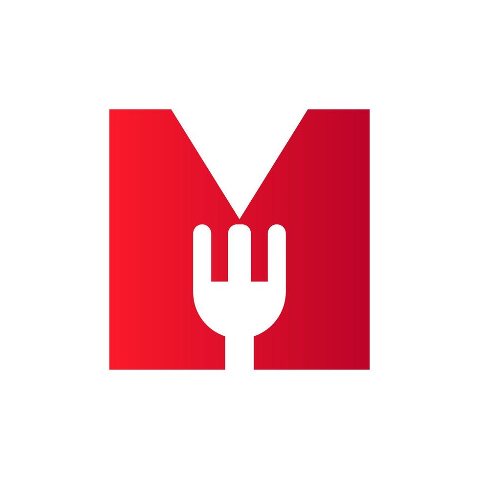 logotipo de restaurante letra m combinado con plantilla de vector de icono de tenedor