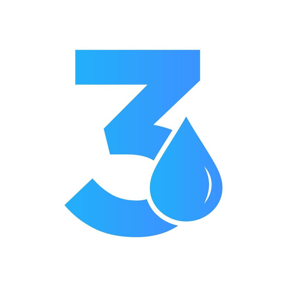 plantilla de vector de elemento de logotipo de agua de letra 3. símbolo del logotipo de la gota de agua