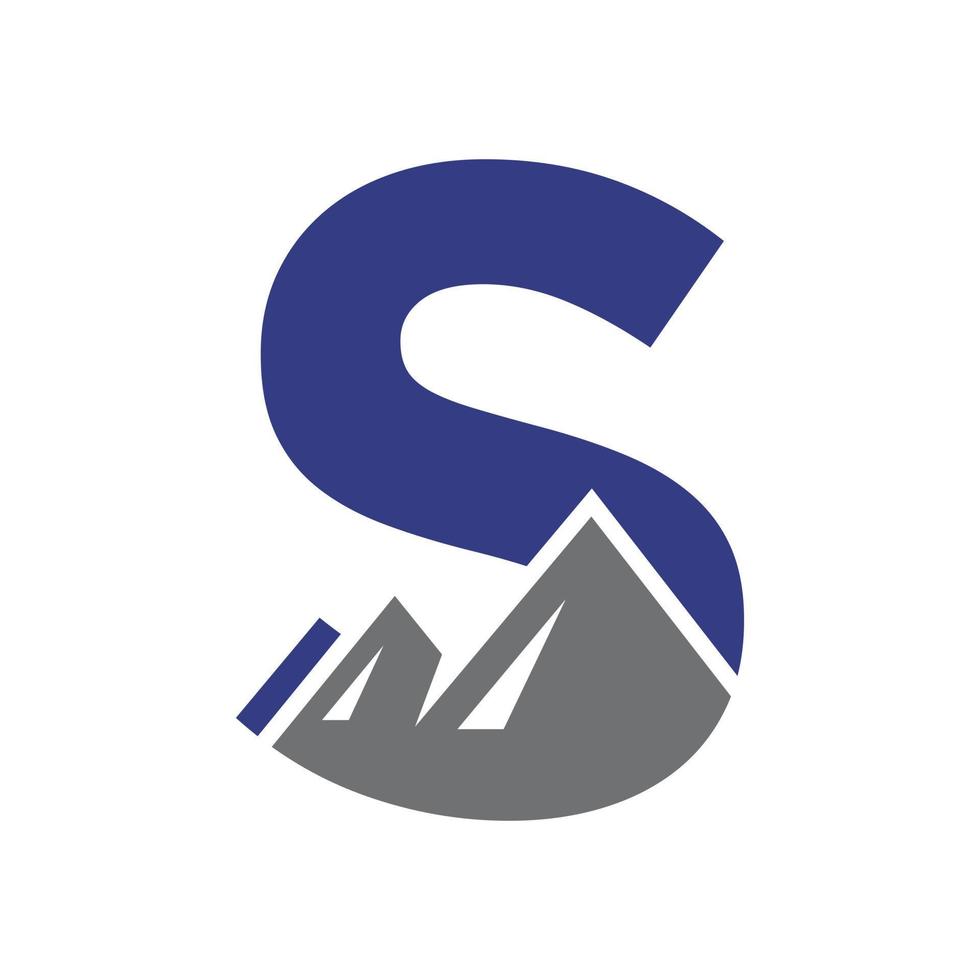 signo vectorial del logotipo de montaje de la letra s. el logotipo del paisaje de la naturaleza de la montaña se combina con el icono y la plantilla de la colina vector