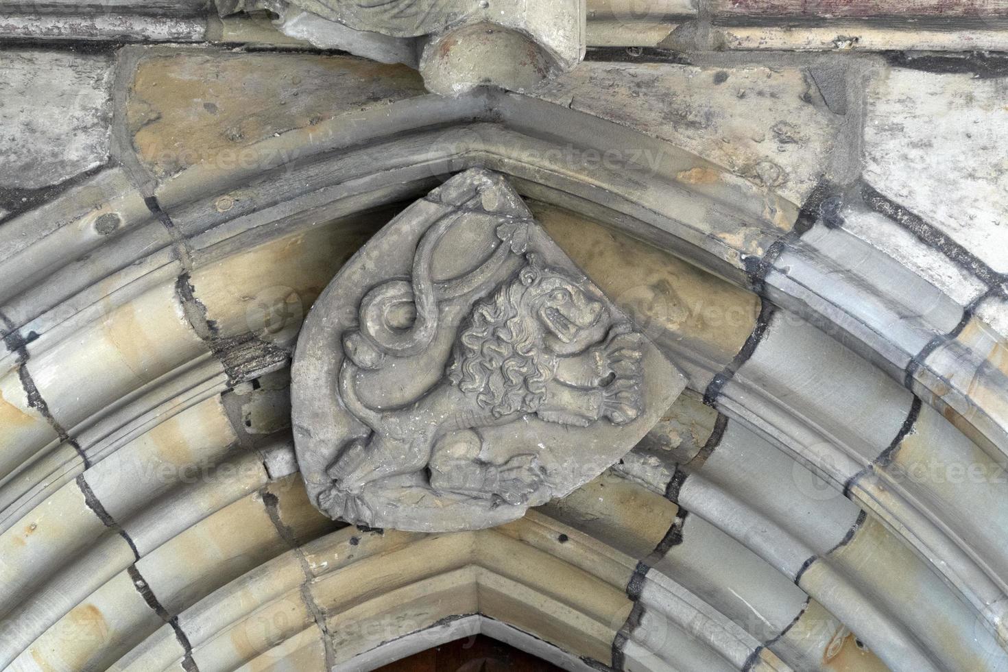 kingdom of bohemia emblem portal in Prague dome caste building detail photo