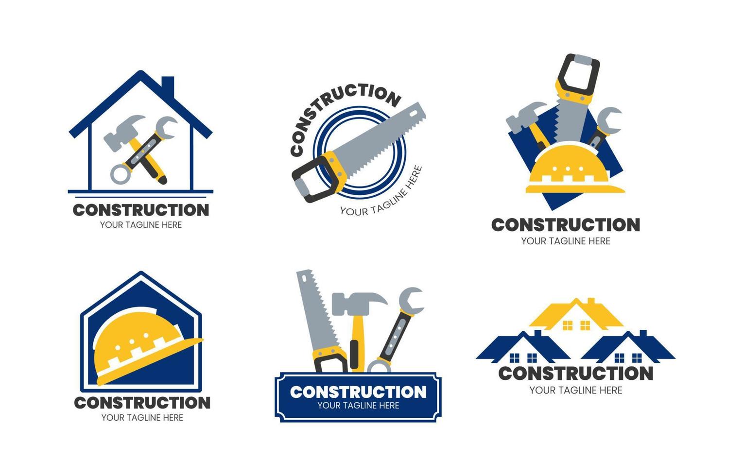 conjunto de logotipos de empresa de construcción azul y amarillo vector